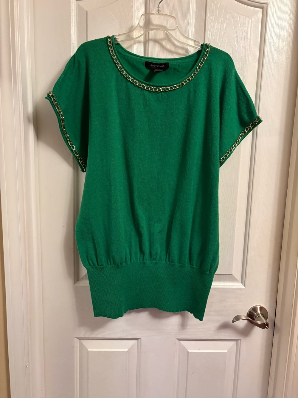 Ashley Stewart Emerald Green Chain-Trim Knit Top